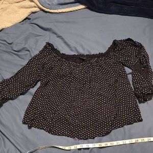 American Eagle Outfitters Black Blouse with White Polka Dots